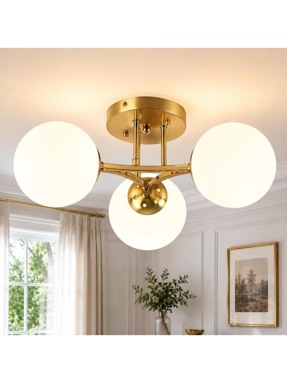 Mid Century Modern 3-Light Globe Ceiling Light - Semi Flush Mount Sputnik